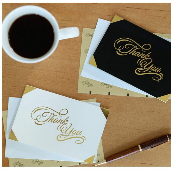 100 Thank You Cards Black, white with gold foil & gold foil sticker seals - Picture 6 of 8